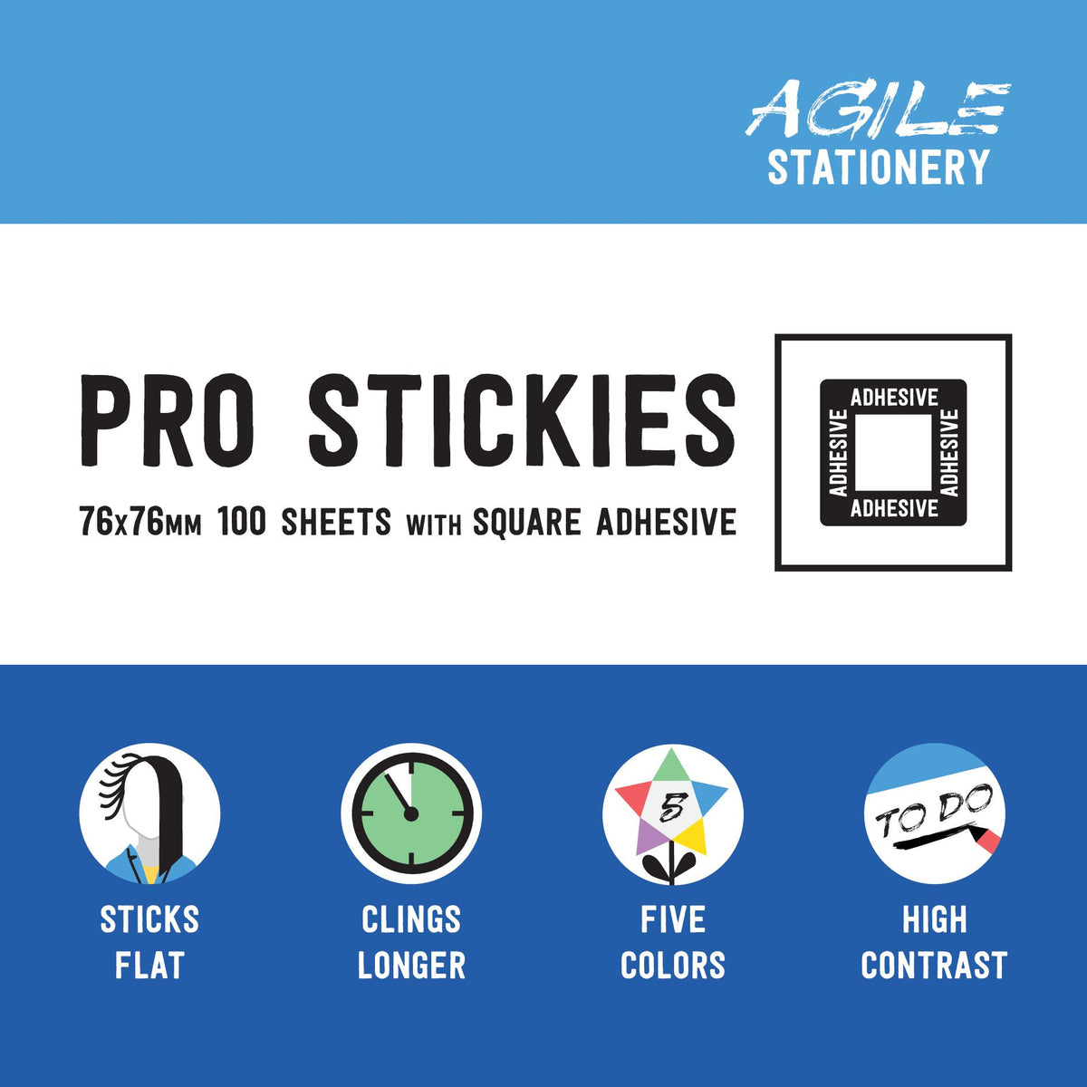 Stick Flat Pro Stickies with Square Adhesive (5 Pack) – Agile Stationery