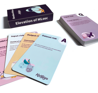 The Elevation of MLSec is a threat modeling card game created by Elias Brattli Sørensen, produced and printed by Agile Stationery.